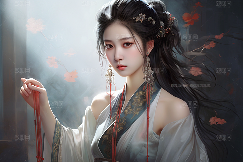 新中式美女唯美中国风插画