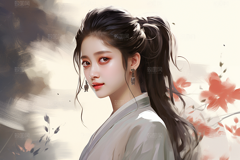 新中式美女文艺艺术插画