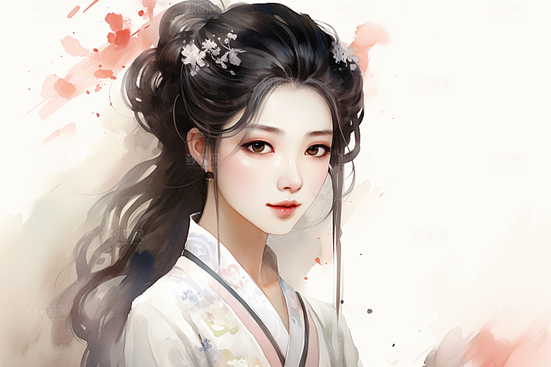 新中式美女手绘中国风插画