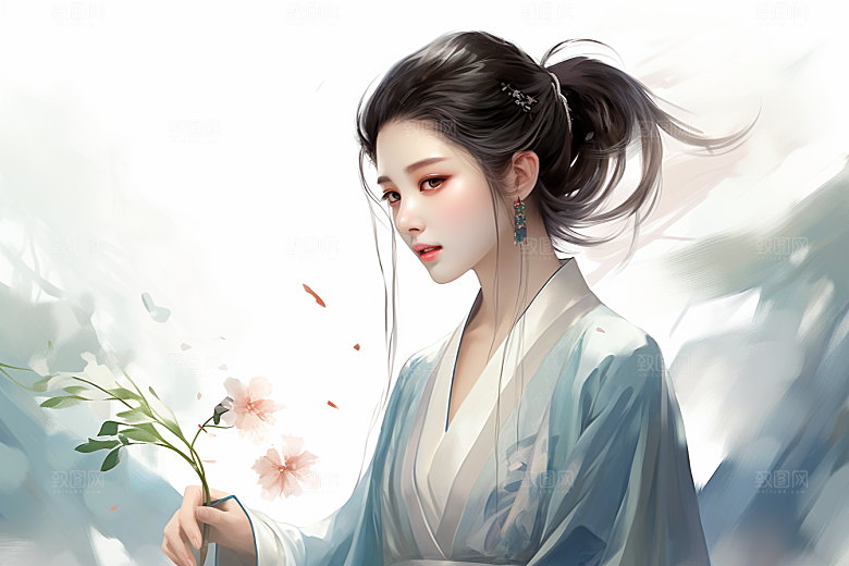 新中式美女中国风高清插画