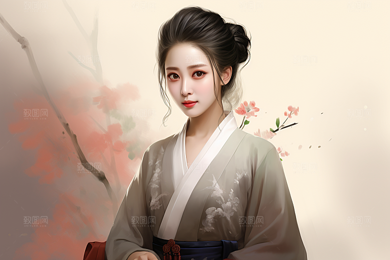 新中式美女文艺唯美插画