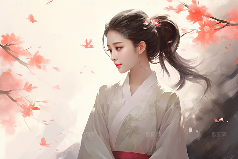 新中式美女文艺唯美插画
