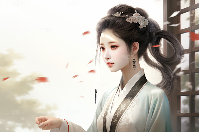 新中式美女高清唯美插画