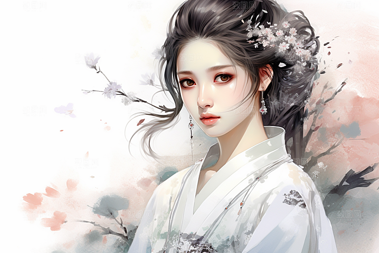 新中式美女中国风文艺插画
