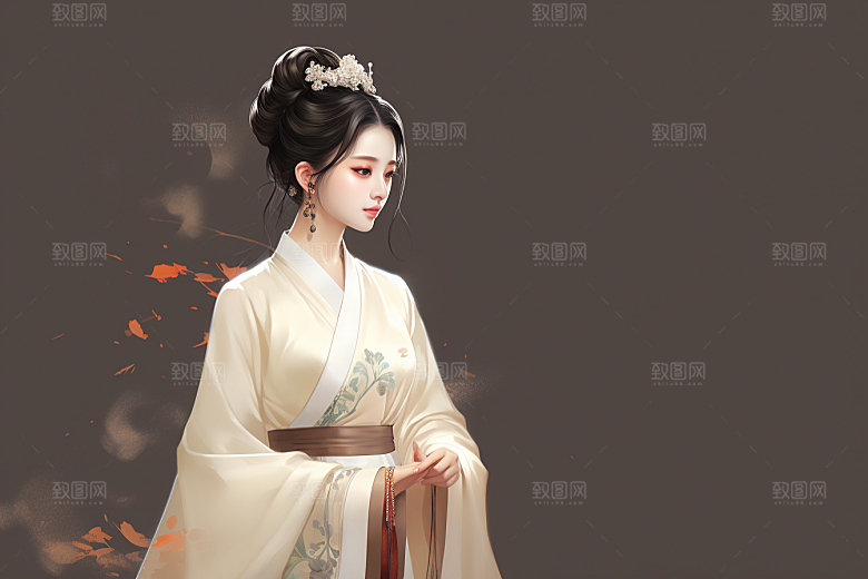 新中式美女手绘温婉插画