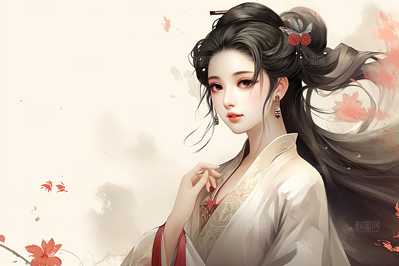 新中式美女中国风中国风插画