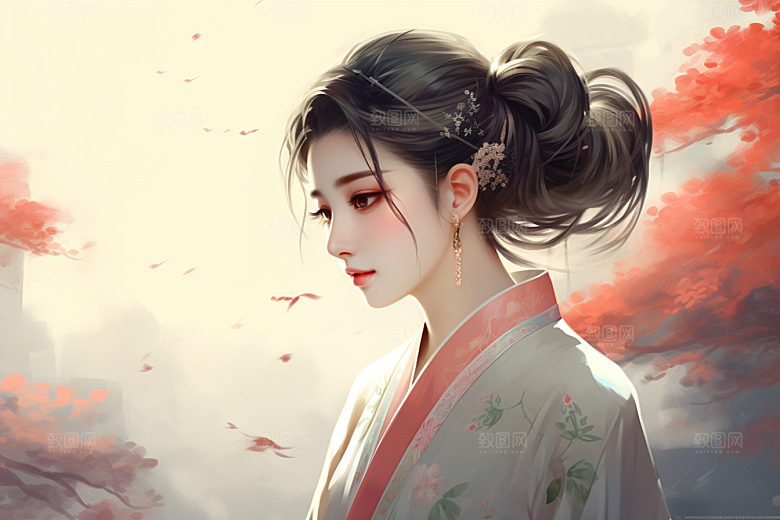 新中式美女文艺高清插画