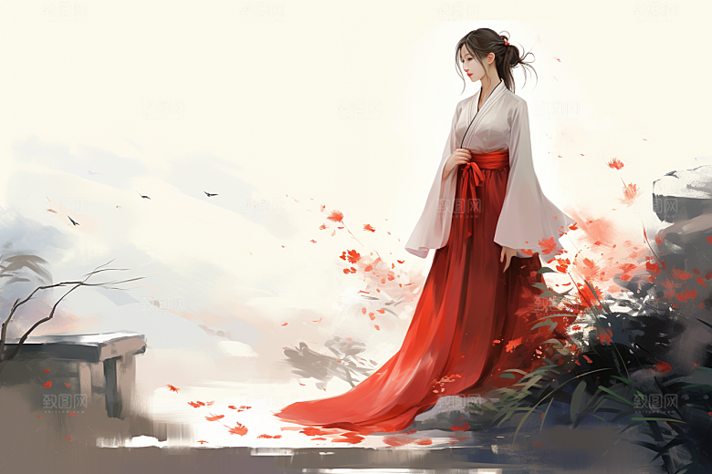 新中式美女中国风艺术插画