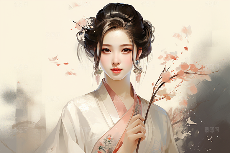 新中式美女高清唯美插画
