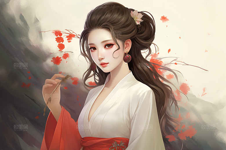 新中式美女中国风唯美插画