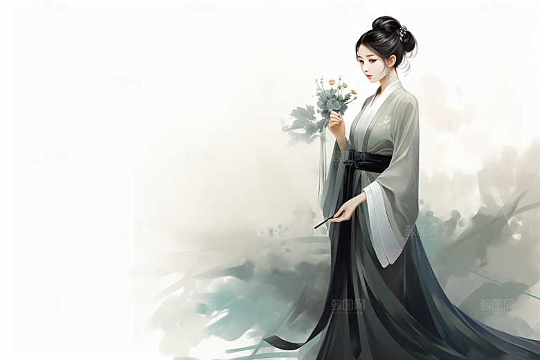 新中式美女中国风高清插画