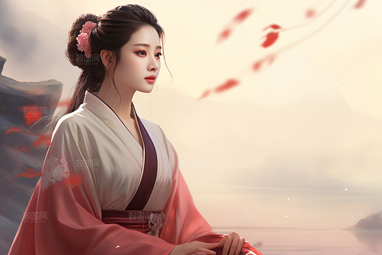 新中式美女水墨中国风插画