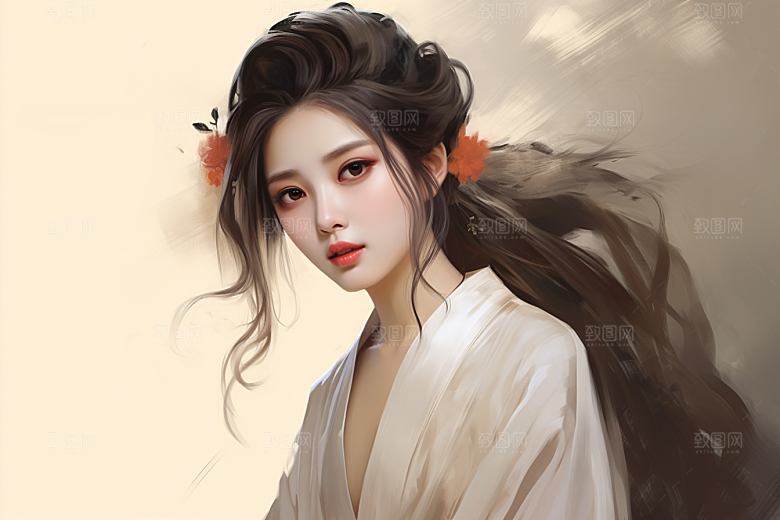 新中式美女文艺唯美插画