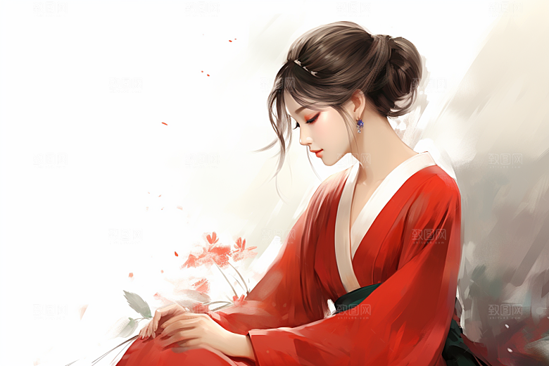 新中式美女温婉唯美插画