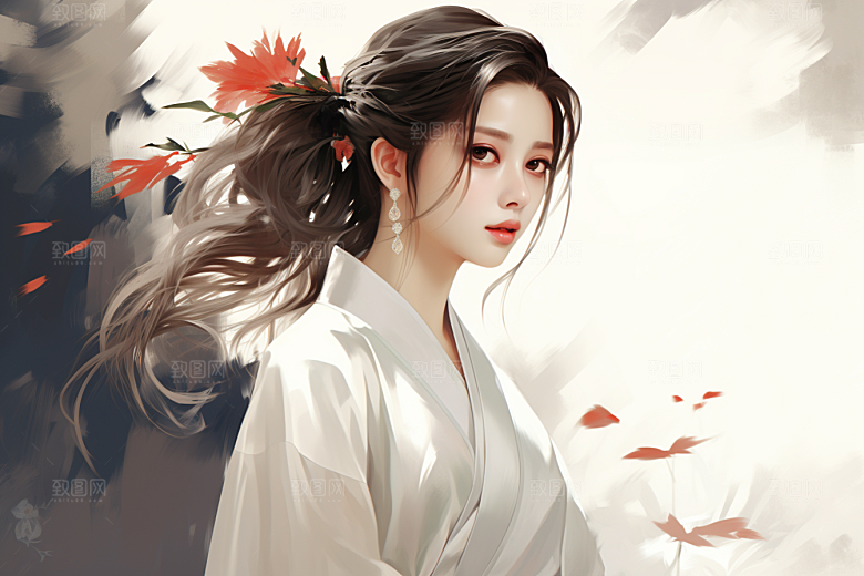 新中式美女手绘中国风插画