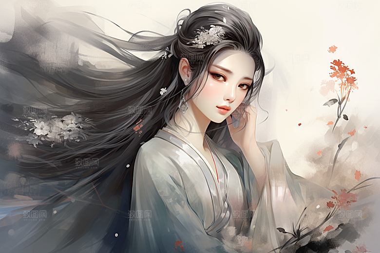 新中式美女文艺温婉插画