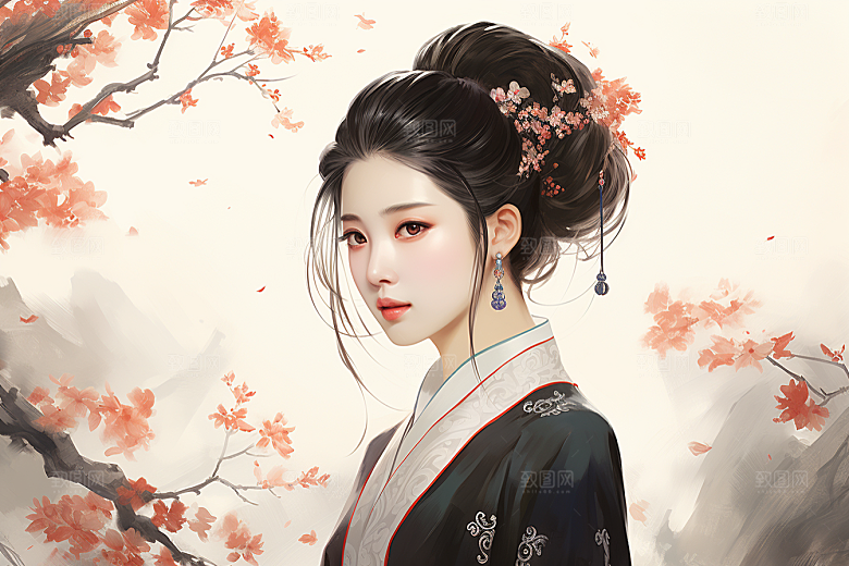 新中式美女中国风高清插画