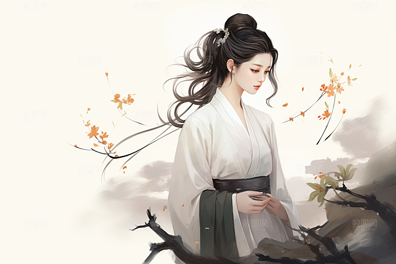 新中式美女唯美中国风插画