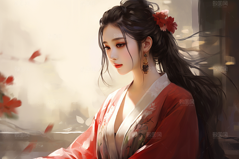 新中式美女中国风中国风插画