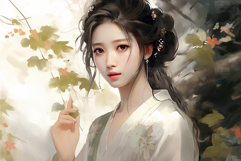 新中式美女中国风手绘插画