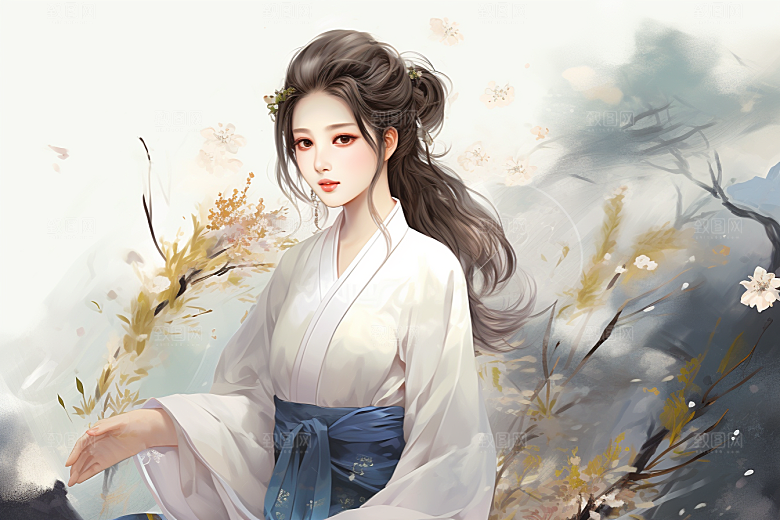 新中式美女高清艺术插画