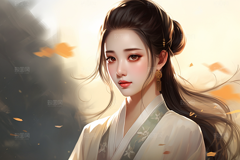 新中式美女文艺手绘插画