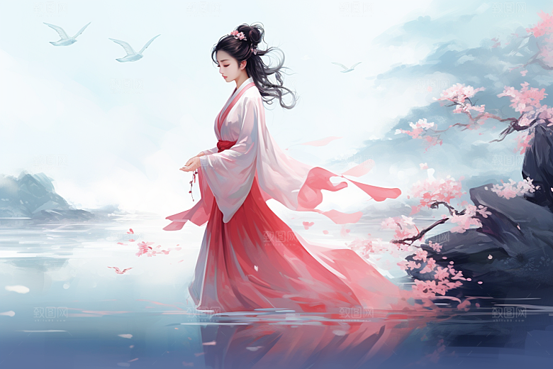 新中式美女高清唯美插画