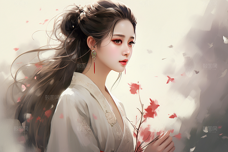 新中式美女高清唯美插画