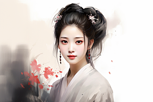 新中式美女艺术手绘插画
