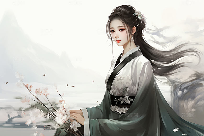 新中式美女中国风手绘插画