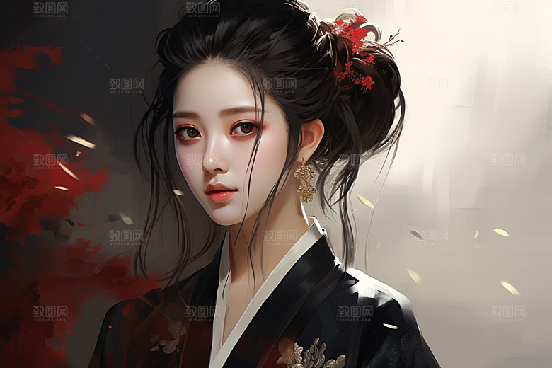 新中式美女唯美艺术插画