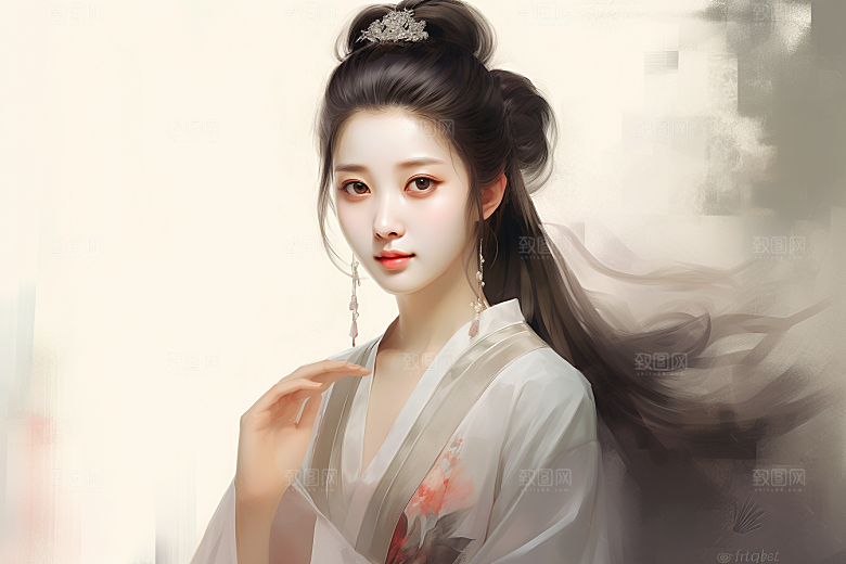 新中式美女温婉手绘插画