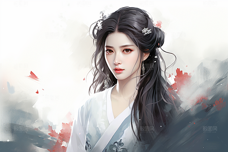 新中式美女文艺中国风插画