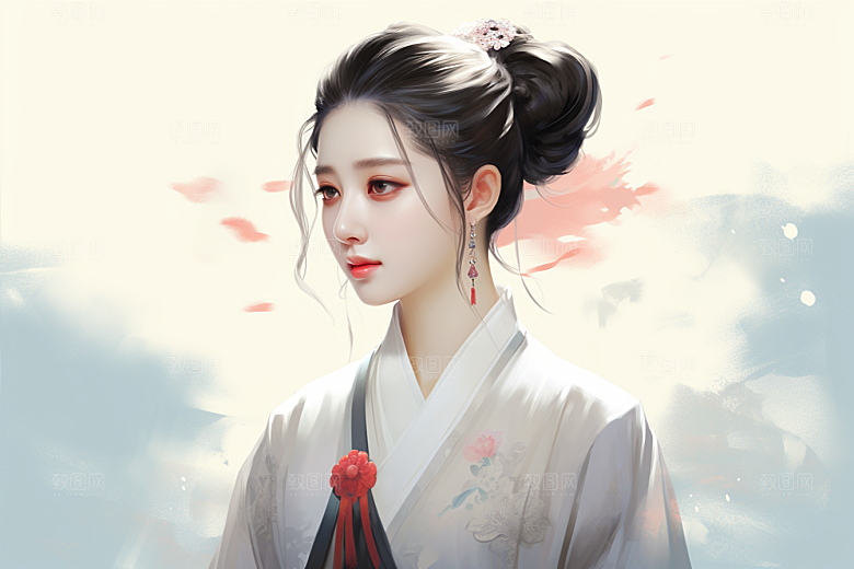 新中式美女温婉手绘插画