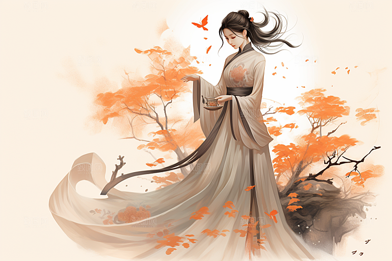 新中式美女温婉中国风插画
