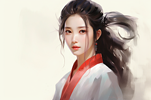 新中式美女水墨艺术插画