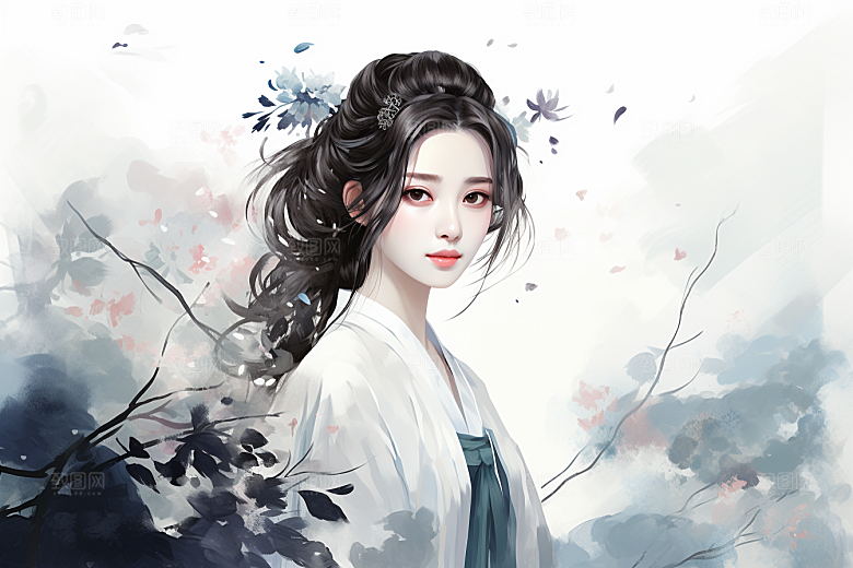 新中式美女手绘中国风插画