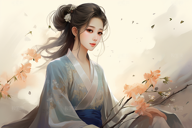新中式美女中国风温婉插画
