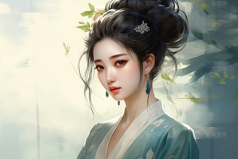 新中式美女唯美高清插画