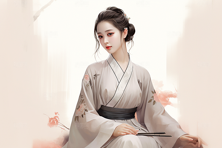 新中式美女文艺唯美插画