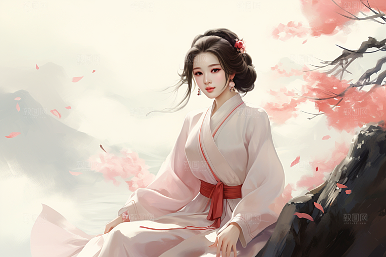 新中式美女唯美高清插画
