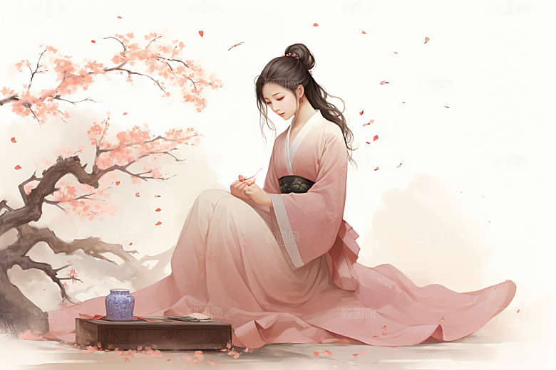 新中式美女中国风手绘插画