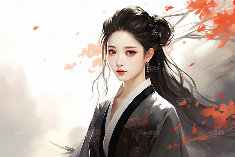 新中式美女中国风艺术插画