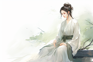 新中式美女温婉中国风插画