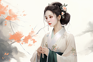 新中式美女高清唯美插画