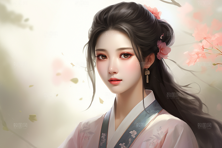 新中式美女温婉文艺插画