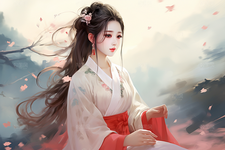 新中式美女中国风艺术插画