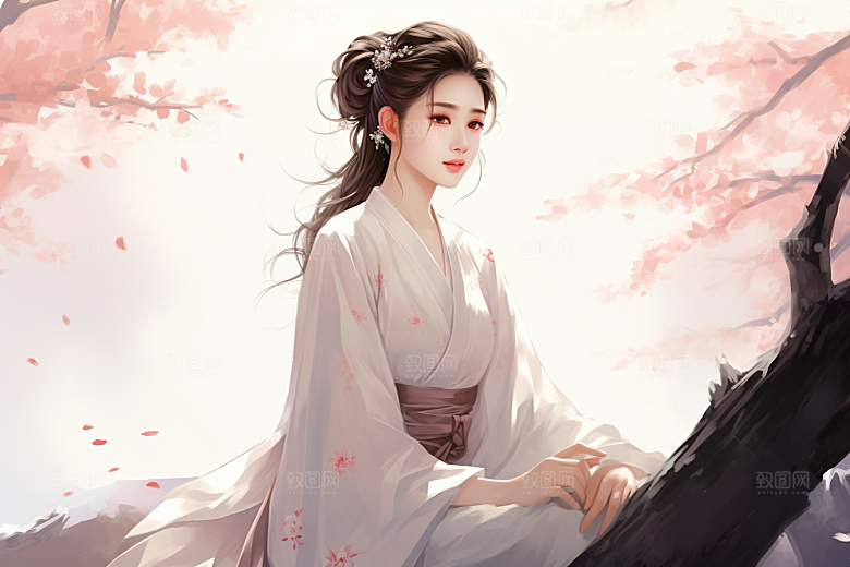 新中式美女中国风手绘插画