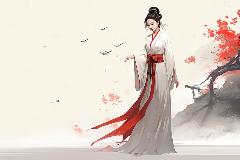 新中式美女中国风手绘插画