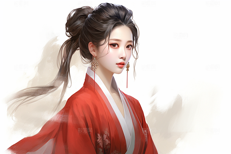 新中式美女艺术高清插画